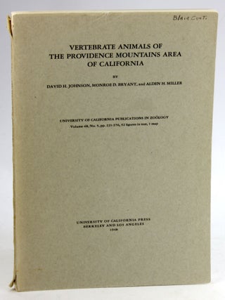 Item #5520 VERTEBRATE ANIMALS OF THE PROVIDENCE MOUNTAINS AREA OF CALIFORNIA. David Johnson, al et