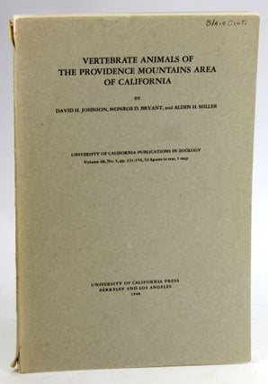 Item #5520 VERTEBRATE ANIMALS OF THE PROVIDENCE MOUNTAINS AREA OF CALIFORNIA. David Johnson, al et